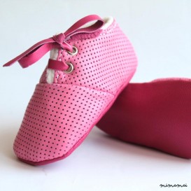 6-12 Months Slippers / Baby Shoes Soft Sole Lamb Leather Pink Dots