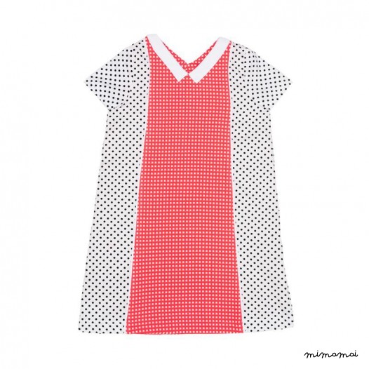 Collar T Dress pink and black dots