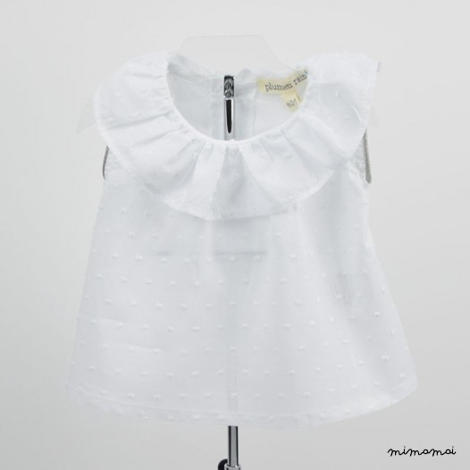 White cotton blouse, Top Sleeveless, Top clip dot cotton , Baby Girls top, Summer baby top