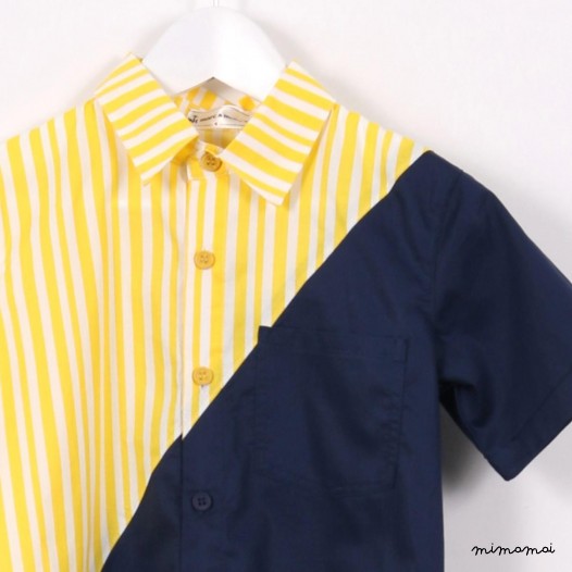 Short-sleeved Slash Shirt yellow and navy