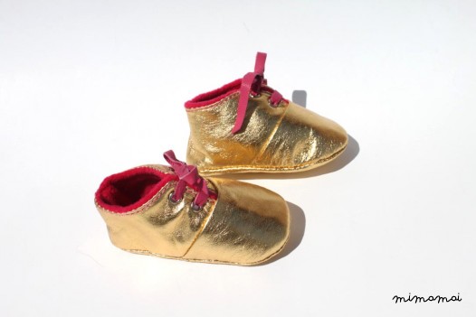 6-12 Months Slippers / Baby Shoes Lamb Leather Dore Golden Gold Glitter Pink
