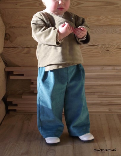 Emerald blue pleated cord pants