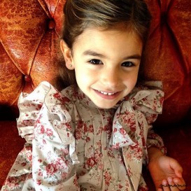 Little Flower Blouse, Girl's printed red and beige blouse with rose