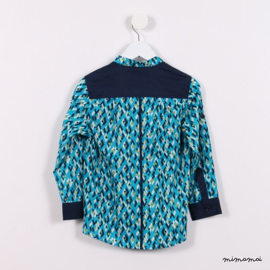 Long-sleeved Mandarin Shirt green graphic print