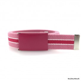 Pink belt, fuchsia buckle with white and fuchsia stripes