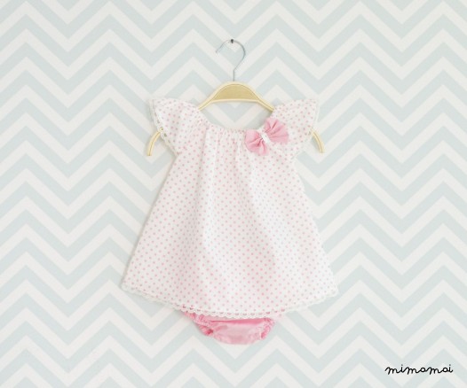 Little Girl Polka dots Ruffle Sleeves Dress with cotton lace