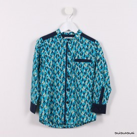 Long-sleeved Mandarin Shirt green graphic print