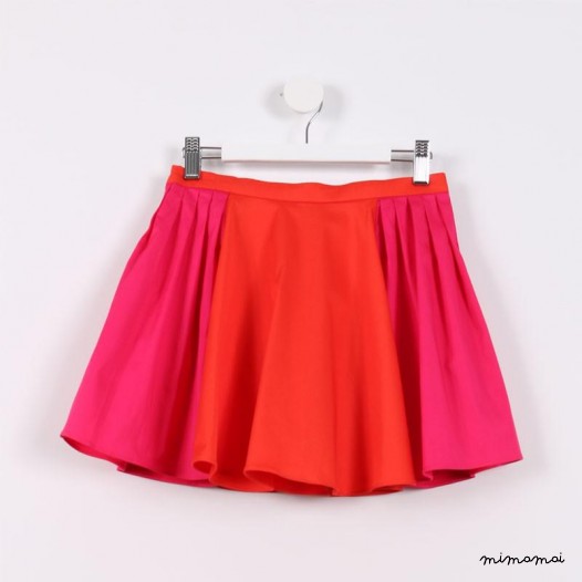 Two-way Pleated Skirt deep orange