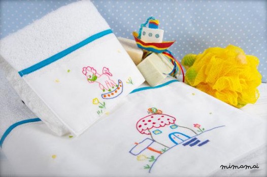 set di 2 asciugamani bagno mano asciugamano ricamato carosello unisex turchese