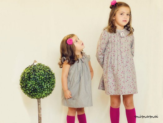 Girls Cotton Dress, Long Sleeve Girls Dress, Warm Cotton Dress in Gray and Purple