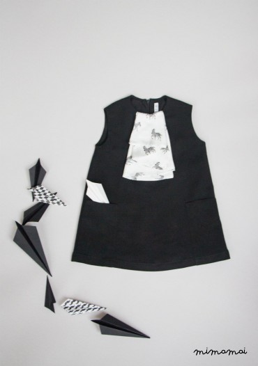 Black woolen zebra jabot dress
