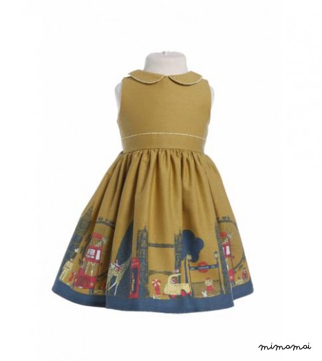 Millie Dress London Print in Mustard