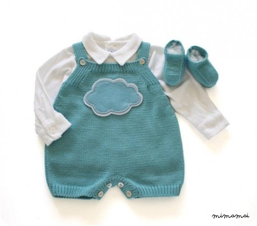 Maglia bambino salopette con una nuvola di feltro. Menta. Lana merino.