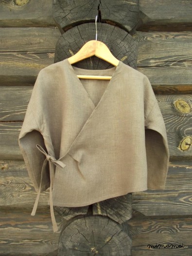 Linen fuchsia violet wrap blouse