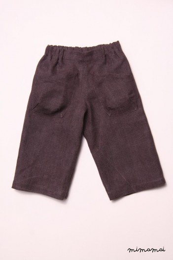 Linen violet brown trousers.Two front pockets