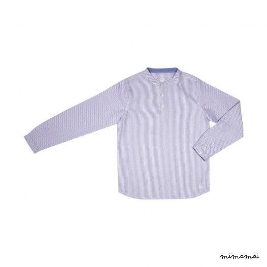 Chemise col mao &agrave; rayures Maxence