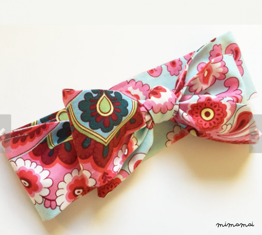 Cotton Fabric Bow Headwrap with Flowers