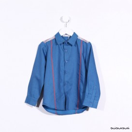 Long-sleeved Shirt with Embroidery denim and orange
