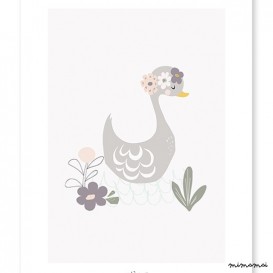 Affiche vintage cygne et fleurs