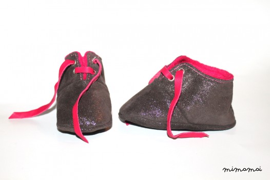 3-6 Months Slippers / Baby Shoes Lamb Leather Glitter Gray