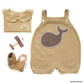 Tuta in maglia in cammello con una balena. 100% cotone. Dimensioni di READY TO SHIP 1-3 mesi