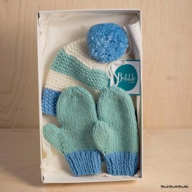 Newborn baby, 0-3 months baby Gift set of knitted striped Bobble pompom