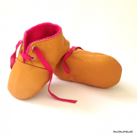 SALE 12 - 18 Months Slippers / Baby Shoes Lamb Leather Pink Mustard Yellow