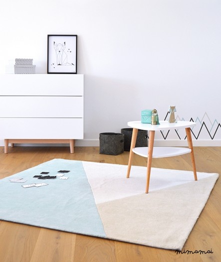 Tapis coton g&eacute;om&eacute;trique menthe glac&eacute;e