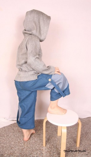 Linen emerald blue long shorts with grey pockets