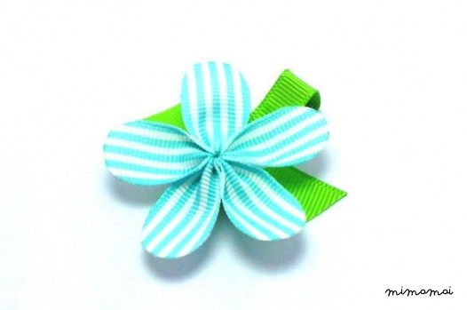 Allie Aqua And White Stripe Flower Hair Clip