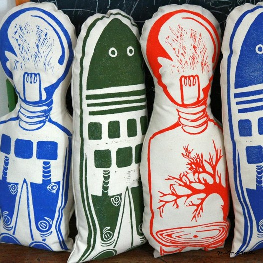 Robot Cushion  Blue Bulb