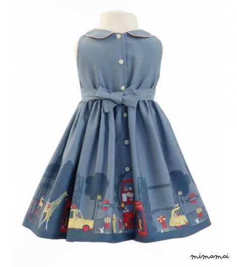 Millie Dress London Print in Midnight Blue