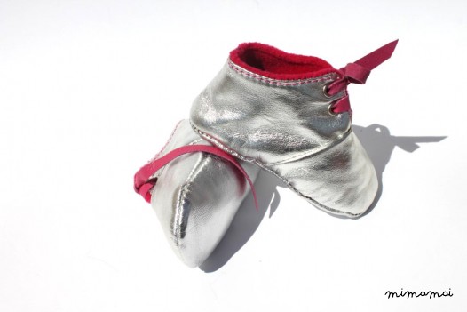 12-18 Months Slippers / Baby Shoes Lamb Leather Glitter silver argent