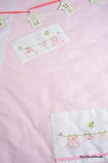 hand embroidered baby girl's blanket &Eta;appy clothes horses light rose and white