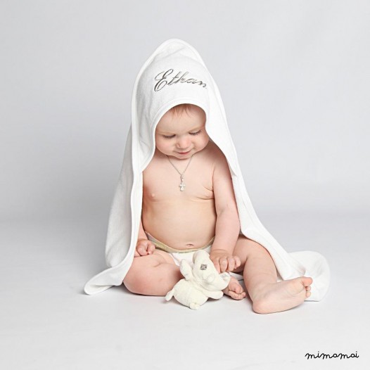 Personalised White Baby Hooded Towel