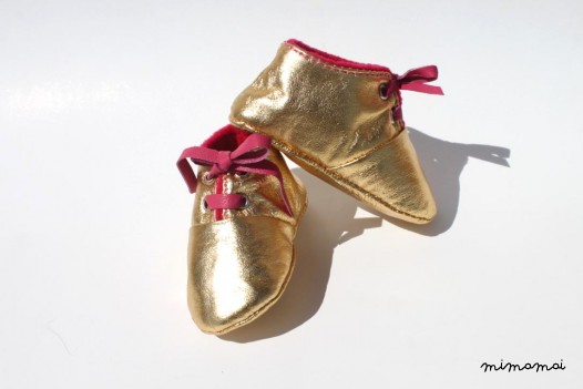 6-12 Months Slippers / Baby Shoes Lamb Leather Dore Golden Gold Glitter Pink