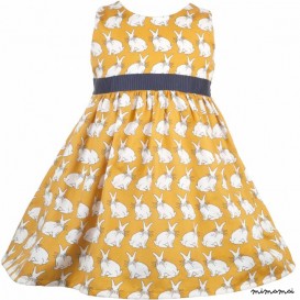 Martha Dress in Mustard Rabbit print