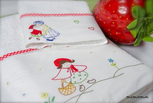 set 2 baby towels bath hand towel hand Red RIding Hood embroidered nursery bathroom
