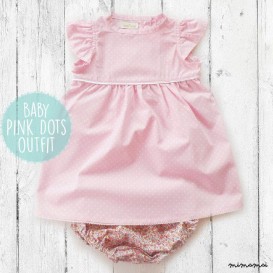 Baby Pink Dots Dress and diaper cover set