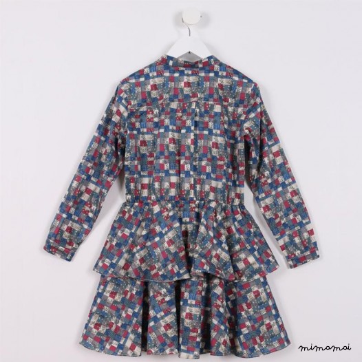 Long-sleeved Shirtdress blue and maroon