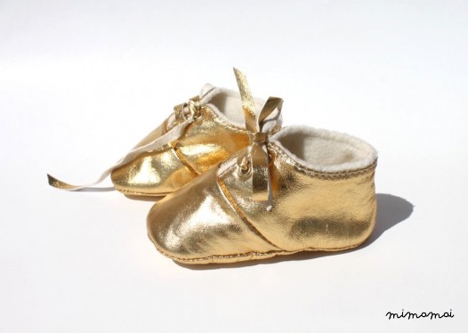 6-12 Months Slippers / Baby Shoes Lamb Leather Dore Golden Gold Glitter