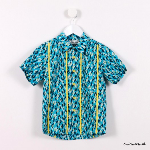Short-sleeved Piped Shirt green graphic print