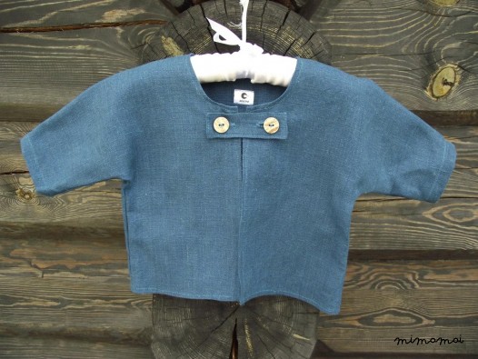 Natural linen baby jacket. Teal
