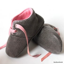 6 - 12 Months Slippers / Baby Shoes Lamb Leather Pink Gray Owo SHOES