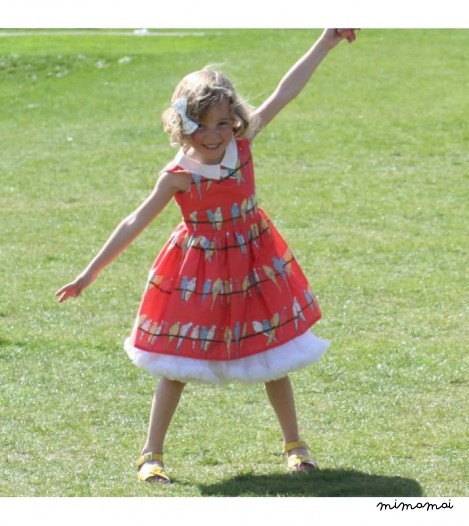 Girls Penny Dress in Pink Budgies
