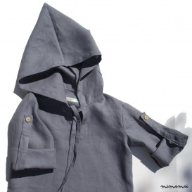 Natural linen hoodie, tuck up sleeves