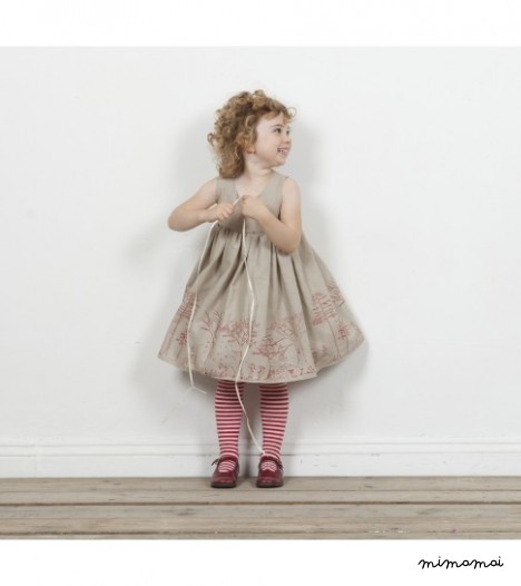 Rosie Linen Dress in Red Woodland Print