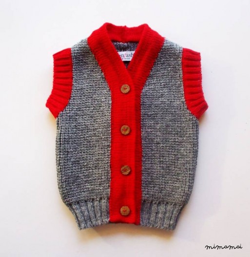 Baby/Children knitted lambswool waistcoat with oak buttons/gilet