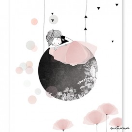 Affiche romantique fillette sur la lune