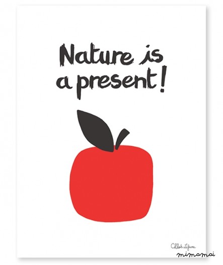 Affiche vintage enfant pomme rouge